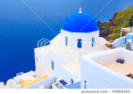 Sea and church dome, Santorini, Greece Sea and church dome, Santorini, Greece 50669360