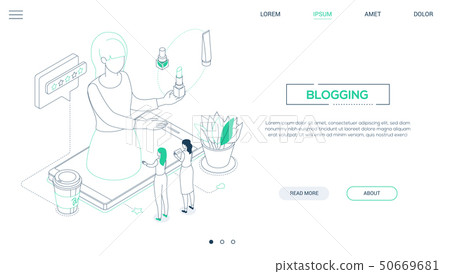 Blogging - line design style isometric web banner - Stock Illustration ...
