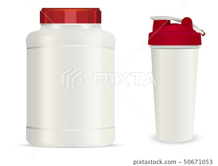 Realistic white plastic jar, shaker drink bottles. 50671053