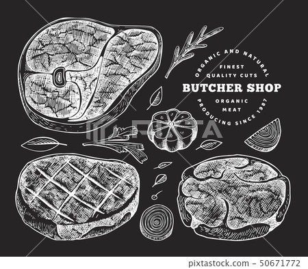 Vintage vector meat illustration on chalk board. Vintage vector meat illustration on chalk board. 50671772