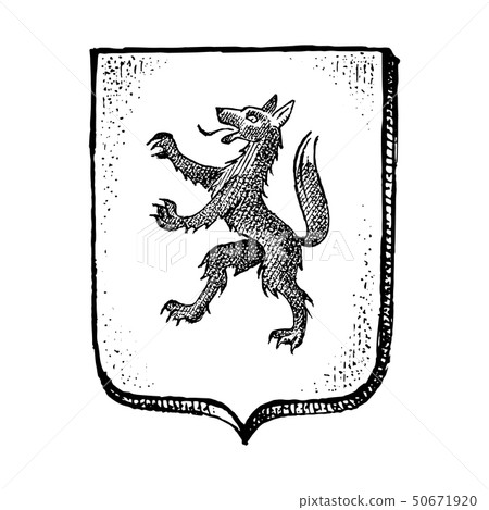 Animal for Heraldry in vintage style. Engraved coat of arms with mythical creature. Medieval Emblems Animal for Heraldry in vintage style. Engraved coat of arms with mythical creature. Medieval Emblems 50671920