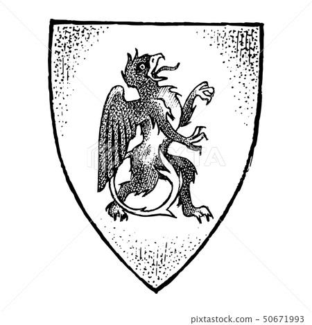 Animal for Heraldry in vintage style. Engraved coat of arms with mythical creature. Medieval Emblems 50671993