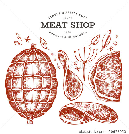 Vintage vector meat illustration. Hand drawn ham, 50672050