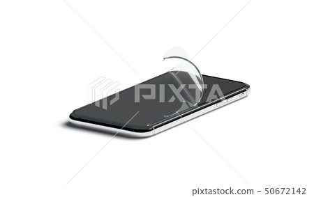 Blank curved protection film on phone screen mockup, isolated, 50672142