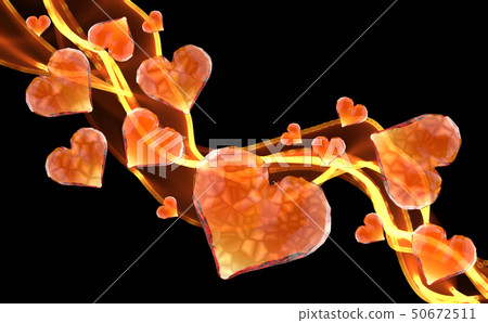 Red gem hearts leading fire smoke wave isolated on dark background. Geometric rumpled triangular low Red gem hearts leading fire smoke wave isolated on dark background. Geometric rumpled triangular low 50672511