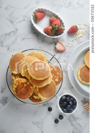 A stack of pancake.Breakfast menu, top view A stack of pancake.Breakfast menu, top view 50673582