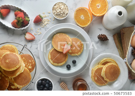 A stack of pancake.Breakfast menu, top view A stack of pancake.Breakfast menu, top view 50673583