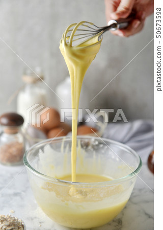 Making pancakes,cake,baking of baker hands pouring 50673598