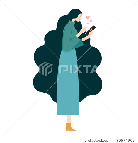 Woman chatting love message on mobile phone side Woman chatting love message on mobile phone side 50674903