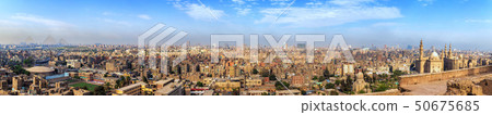 Panorama of the whole Cairo with the Pyramids and the Citadel mosque, Egypt 50675685