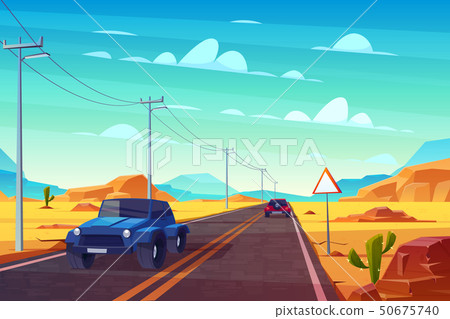 Desert landscape with highway and cars. Traveling. Desert landscape with highway and cars. Traveling. 50675740