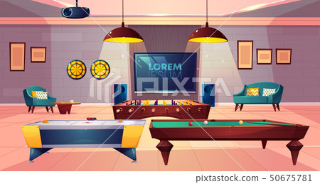 Recreation room for leisure in house basement 50675781