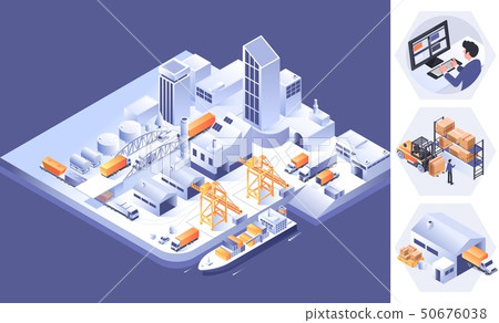 Warehouse Logistic for website and mobile website. Landing page template.Logistics isometric Warehouse Logistic for website and mobile website. Landing page template.Logistics isometric 50676038