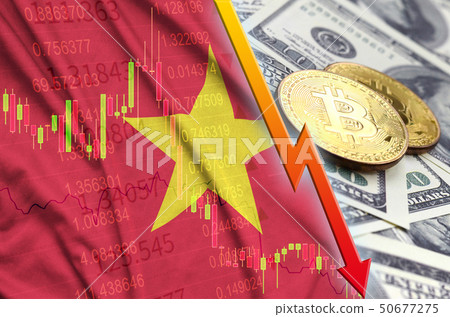 Vietnam flag and cryptocurrency falling trend with 50677275