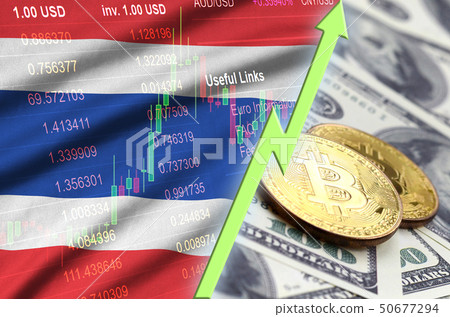 Thailand flag and cryptocurrency growing trend Thailand flag and cryptocurrency growing trend 50677294