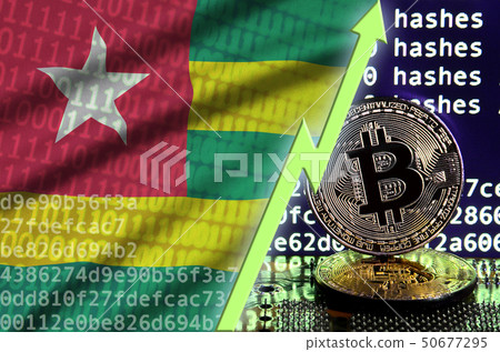 Togo flag and rising green arrow on bitcoin mining Togo flag and rising green arrow on bitcoin mining 50677295