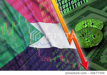 Sudan flag and cryptocurrency falling trend with Sudan flag and cryptocurrency falling trend with 50677309