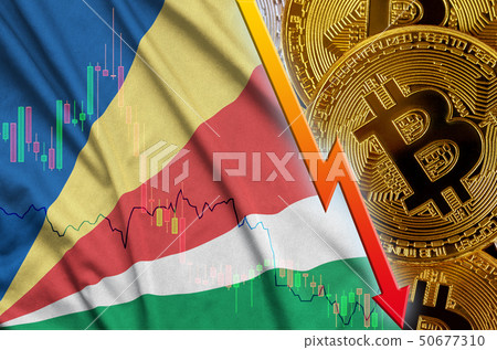 Seychelles flag and cryptocurrency falling trend 50677310