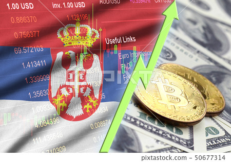 Serbia flag and cryptocurrency growing trend with Serbia flag and cryptocurrency growing trend with 50677314