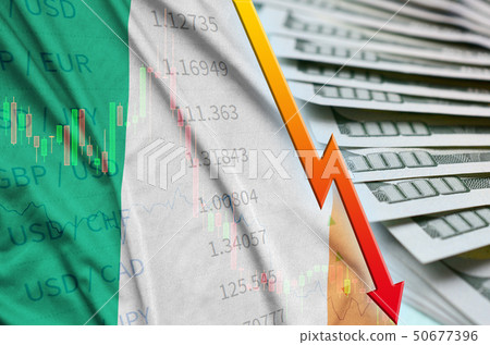 Ireland flag and chart falling US dollar position 50677396