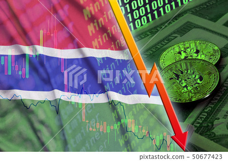 Gambia flag and cryptocurrency falling trend with 50677423