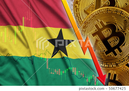 Ghana flag and cryptocurrency falling trend with Ghana flag and cryptocurrency falling trend with 50677425