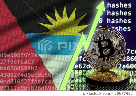 Antigua and Barbuda flag and rising green arrow on 50677483