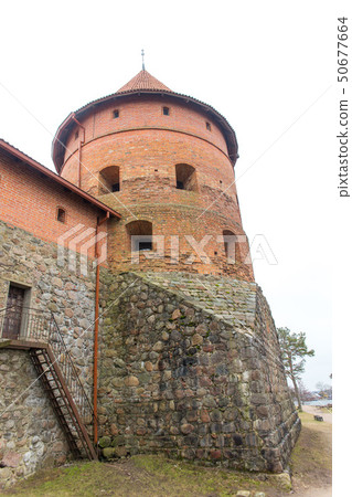 Round tower and wall of the Trakai Island Castle 50677664