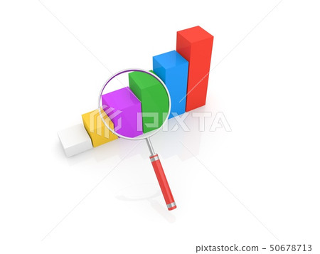 Graph of profit growth and a magnifying glass . 50678713
