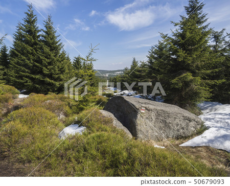 Jizera Mountains jizerske hory panoramic landscape, view from ridge of holubnik mountain with lush 50679093