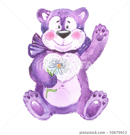 retro cartoon teddy bear with white camomile retro cartoon teddy bear with white camomile 50679913