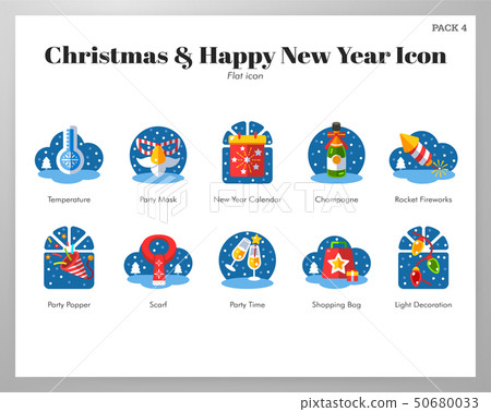 Christmas and happy new year icons flat pack Christmas and happy new year icons flat pack 50680033