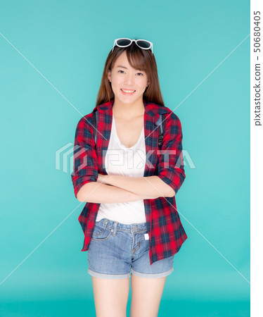 Beautiful portrait asian woman wear travel summer Beautiful portrait asian woman wear travel summer 50680405