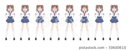 Anime manga schoolgirl in sailor suit, blue skirt 50680618