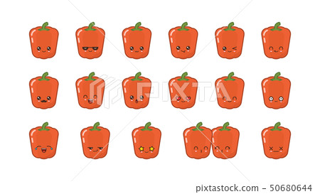 pepper cute kawaii mascot. Set kawaii food faces 50680644