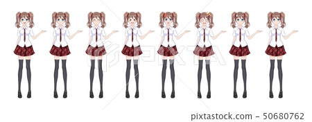 Anime manga schoolgirl plaid red skirt tie pattern 50680762