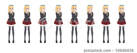 Anime manga student girl in blazer and red skirt 50680856