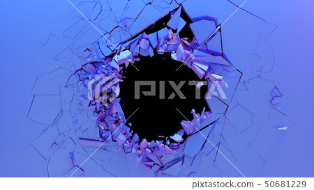 Broken wall dark pastel-violet color. Wall shatters into thousands of small pieces. Abstract Broken wall dark pastel-violet color. Wall shatters into thousands of small pieces. Abstract 50681229