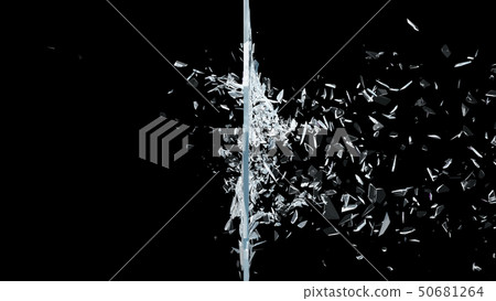 Abstract broken glass into pieces. Wall of glass shatters into small pieces. Place for your banner 50681264