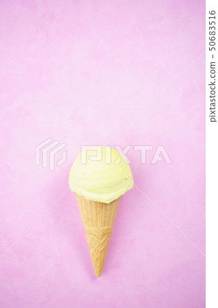 Ice-cream scoop in waffle cone, copy space Ice-cream scoop in waffle cone, copy space 50683516