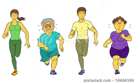 跑步節食，教練男女，老人和胖乎乎的女人4套 50686389