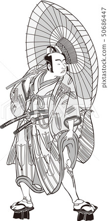 Ukiyoe Kabuki actor part 46 black and white 50686447