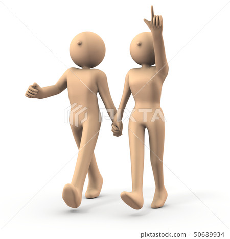 Rendered illustration depicting a couple walking holding hands 50689934