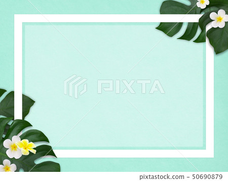Background-Sea-Summer-Beach-Monstera-Plumeria-Frame-Blue 50690879