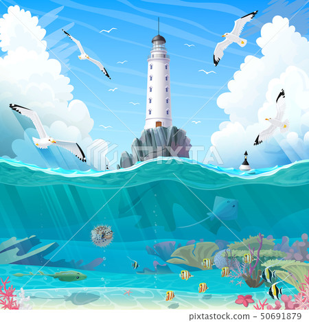 vector cartoon Lighthouse sea clipart 50691879