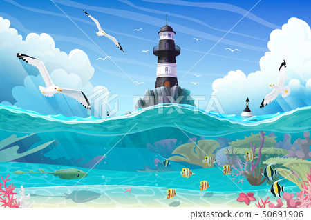 vector cartoon Lighthouse sea clipart 50691906