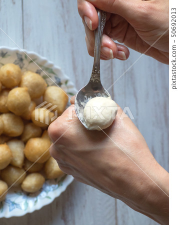 Preparation traditional Greek sweets Loukoumades Preparation traditional Greek sweets Loukoumades 50692013