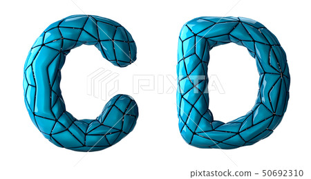 Realistic 3D letters set C, D made of low poly style. Collection symbols of low poly style blue Realistic 3D letters set C, D made of low poly style. Collection symbols of low poly style blue 50692310