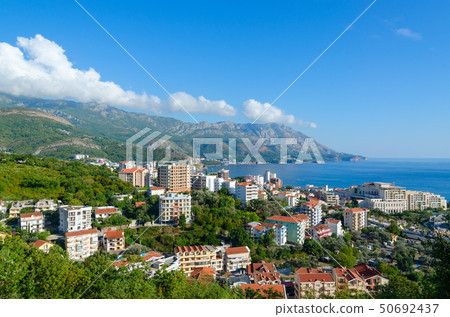 Beautiful top view of resort town of Becici Beautiful top view of resort town of Becici 50692437