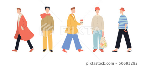 Group of stylish cartoon man characters wearing casual clothes isolated on white background Group of stylish cartoon man characters wearing casual clothes isolated on white background 50693282